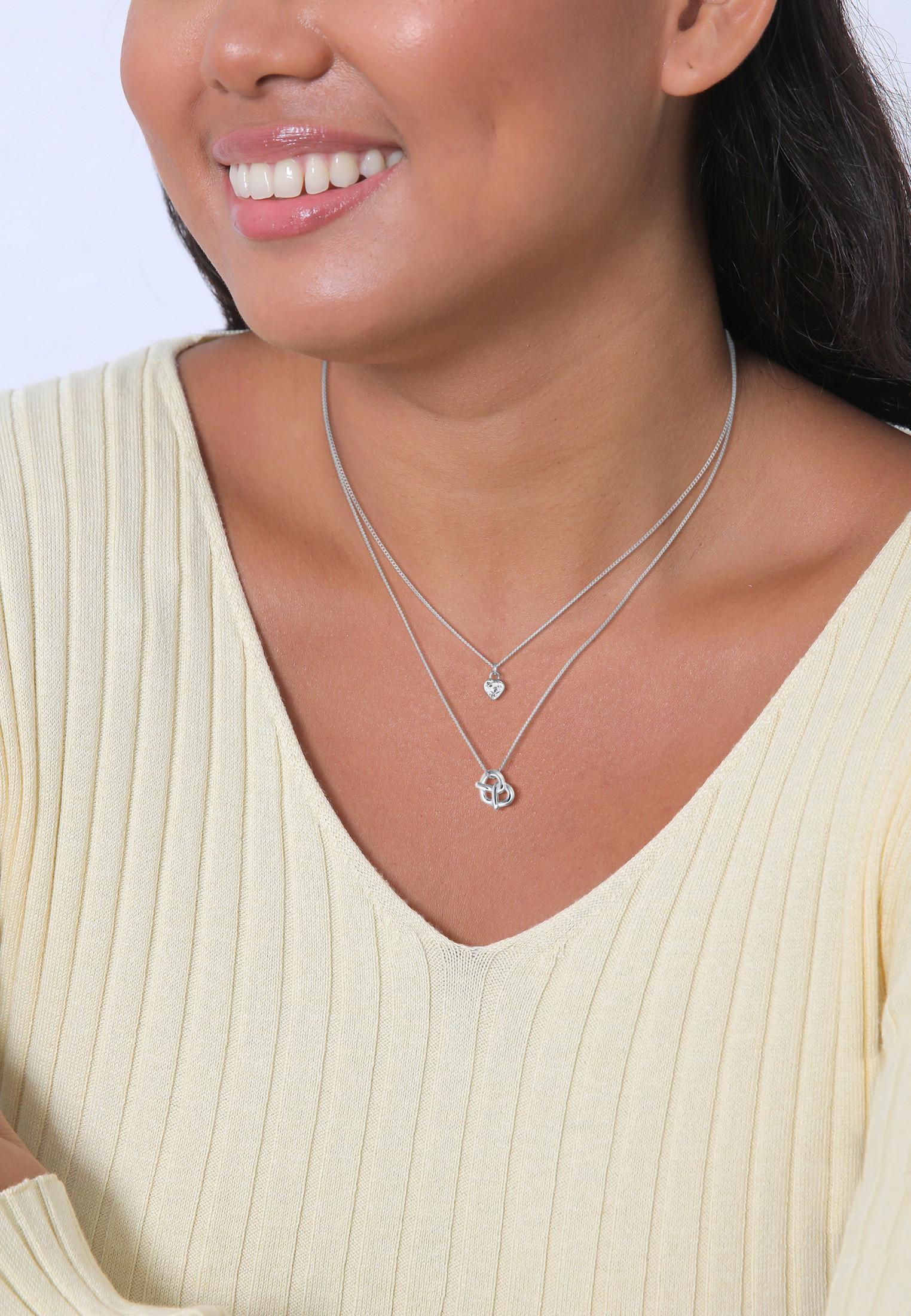 Elli  Collier Layer Zirkonia Herz Brezel Trachten Look 925 Silber 