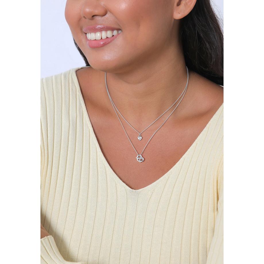 Elli  Halskette Layer Zirkonia Herz Brezel Trachten Look 925 Silber 