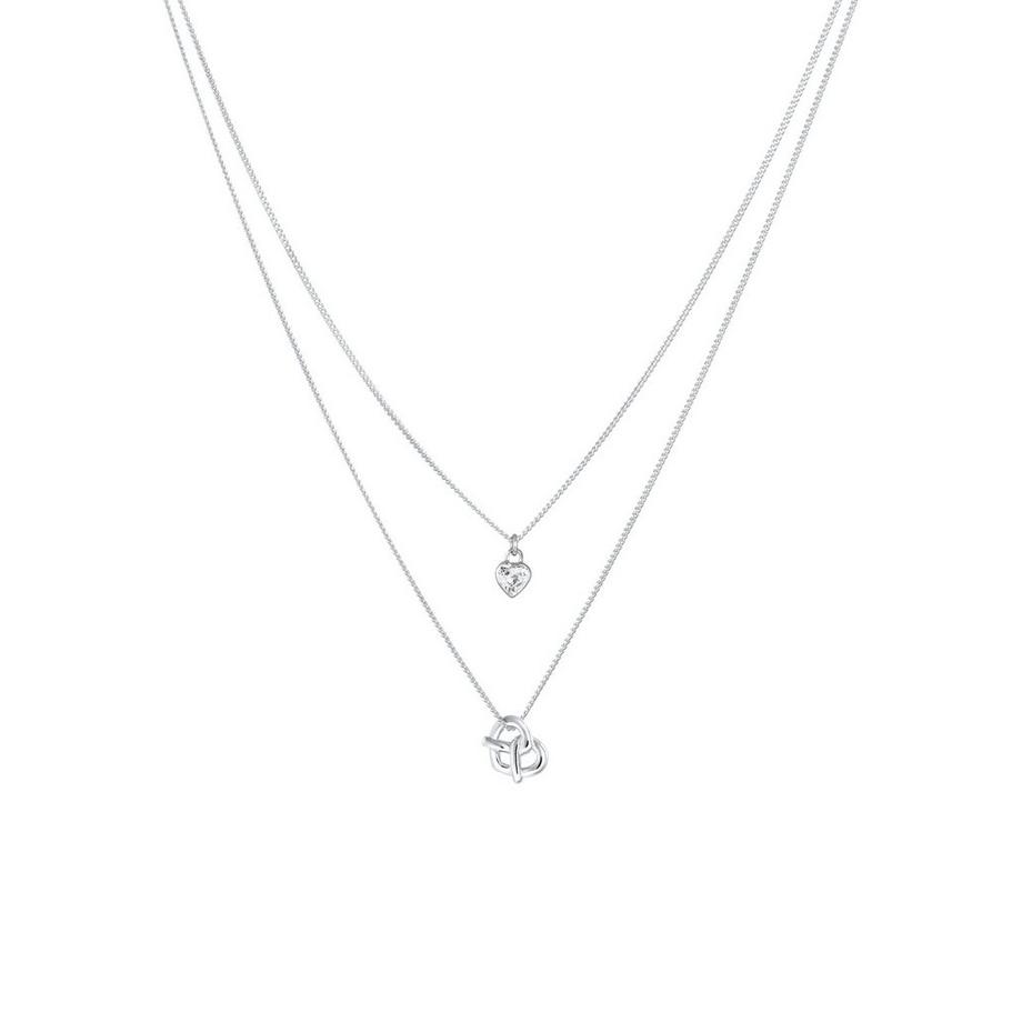 Elli  Halskette Layer Zirkonia Herz Brezel Trachten Look 925 Silber 