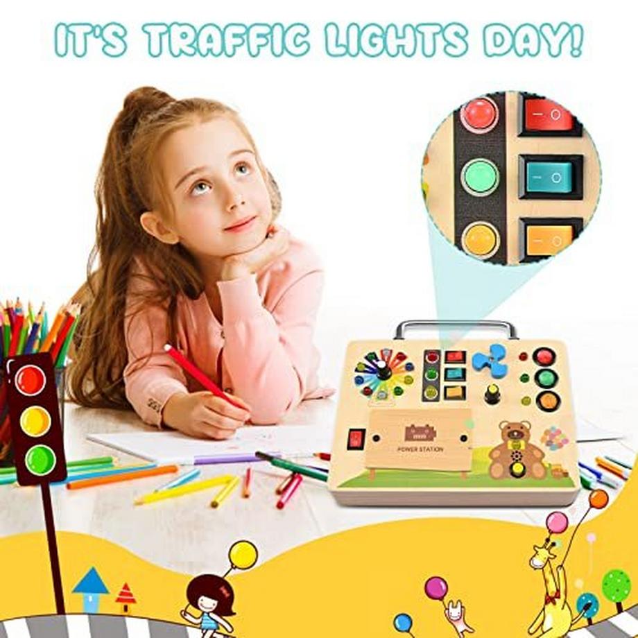 Activity-board  Busy Board, Lichtschalter Spielzeug - Motorische Wand Sensory Activity Board Holz LED Ampel Reise 