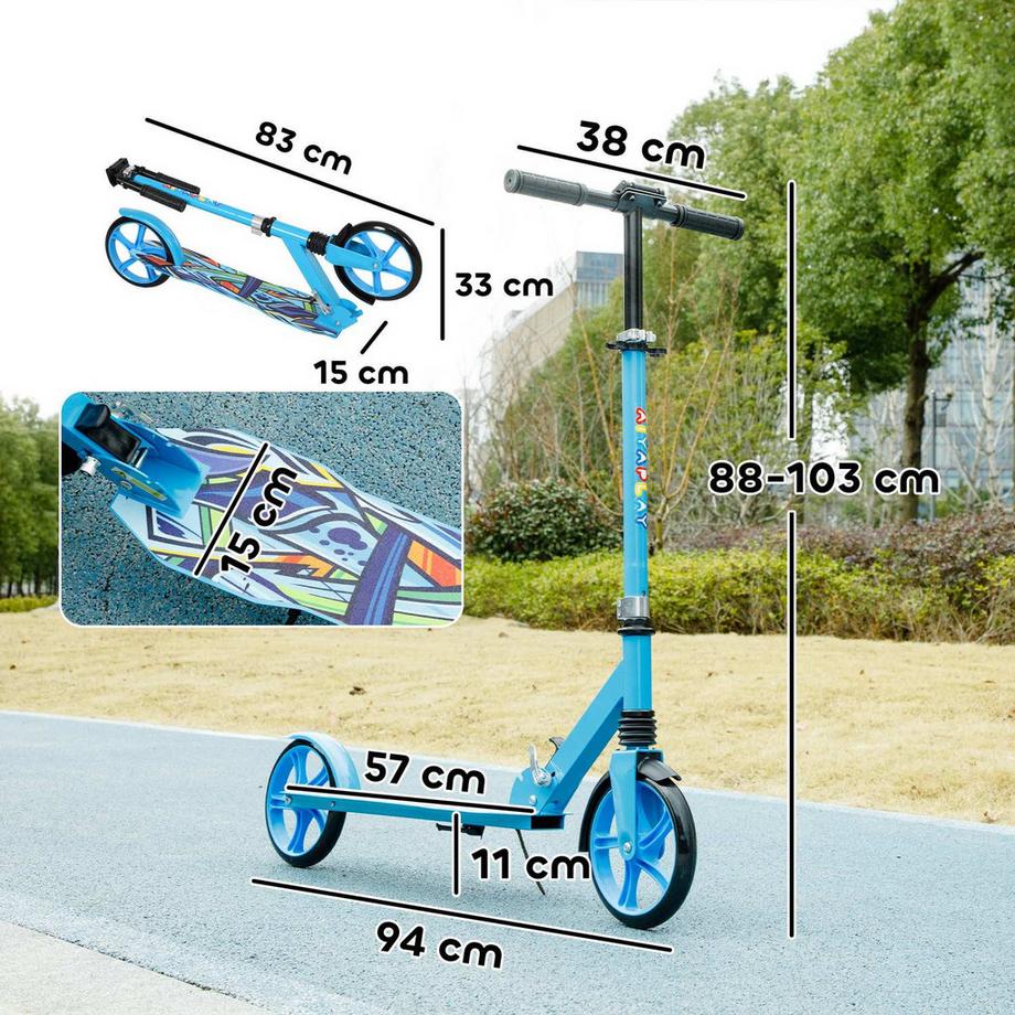 Northio  Roller Kinder Klappbar Kinderroller mit Verstellbare Lenkerhöhe, 2 Großen Rädern, Hinterer Schutzblechbremse, Tretroller Scooter für Kinder ab 6-12 Jahren Blau Aosom 