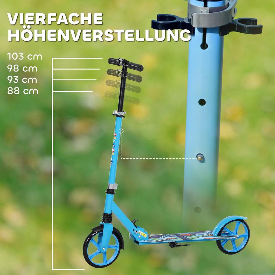 Northio  Roller Kinder Klappbar Kinderroller mit Verstellbare Lenkerhöhe, 2 Großen Rädern, Hinterer Schutzblechbremse, Tretroller Scooter für Kinder ab 6-12 Jahren Blau Aosom 