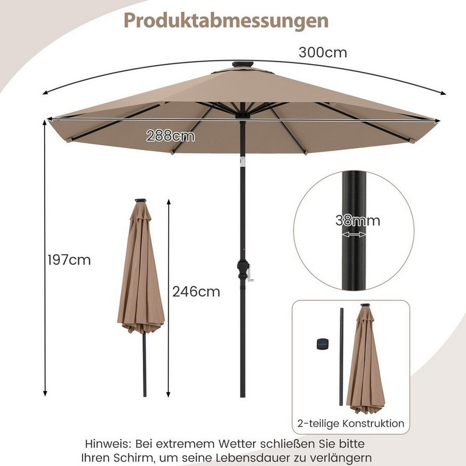 Northix Ombrellone da giardino con luci LED solari  