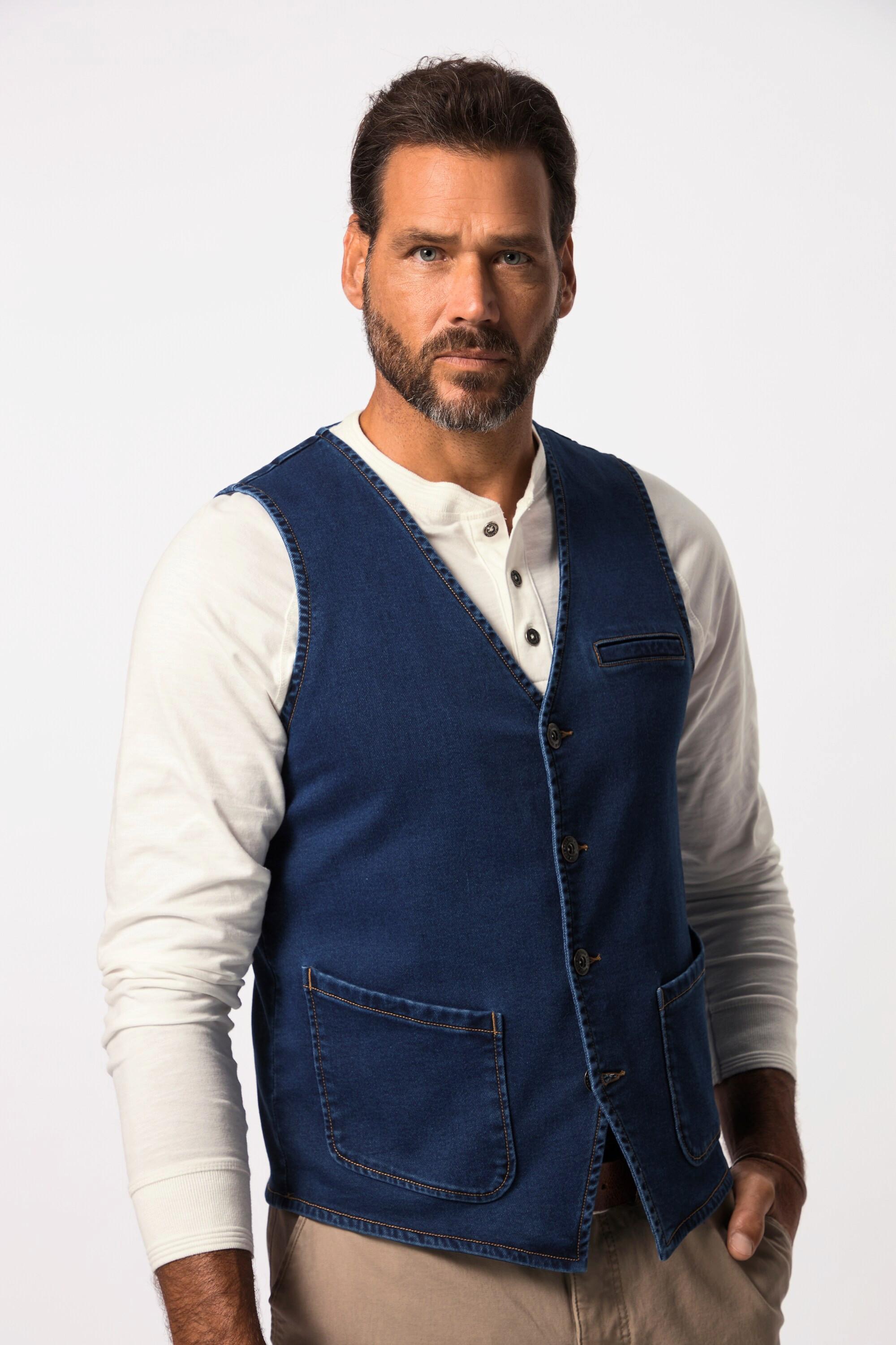 JP1880  Gilet en jean FLEXNAMIC®, avec encolure en V 