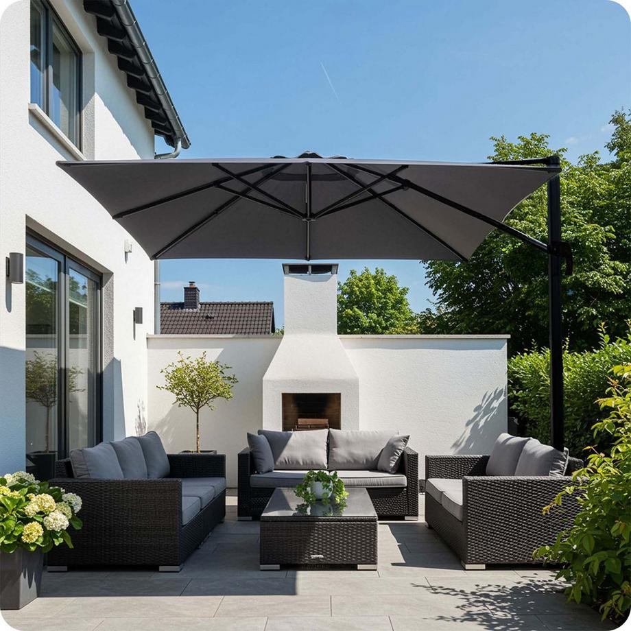 B2X Ombrellone da giardino pieghevole 8 segmenti 420 cm con copertura Plonos PL-883  