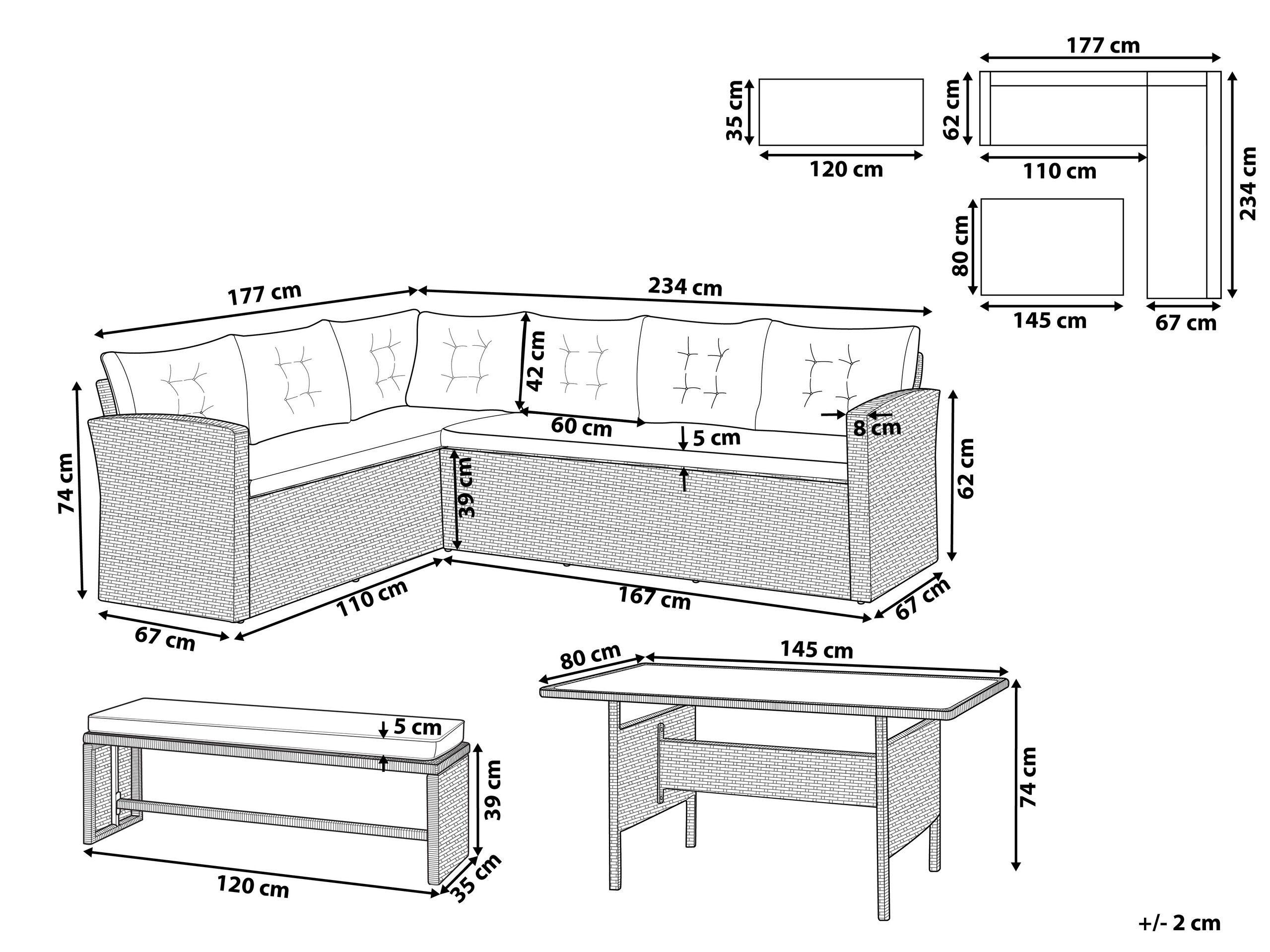 Beliani Set lounge pour jardin en Polyrotin Traditionnel VITERBO  