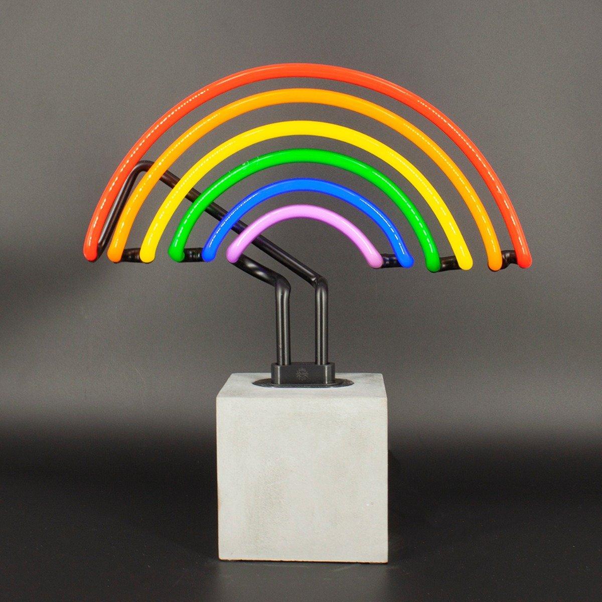 Locomocean Glas Neon Tischlampe mit Betonsockel - Regenbogen  