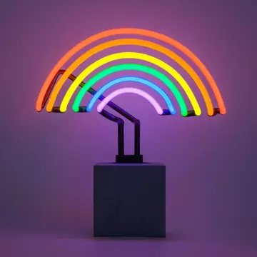 Glas Neon Tischlampe mit Betonsockel - Regenbogen