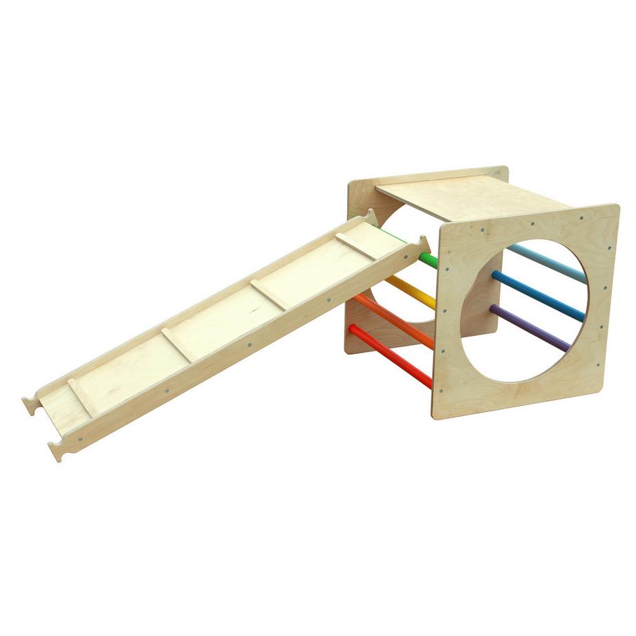 Montessori  Kletterwürfel mit XXL Rutsche - Hell 