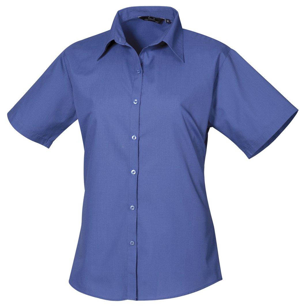 Image of Kurzarm Popeline Bluse Arbeitshemd Damen Königsblau 48