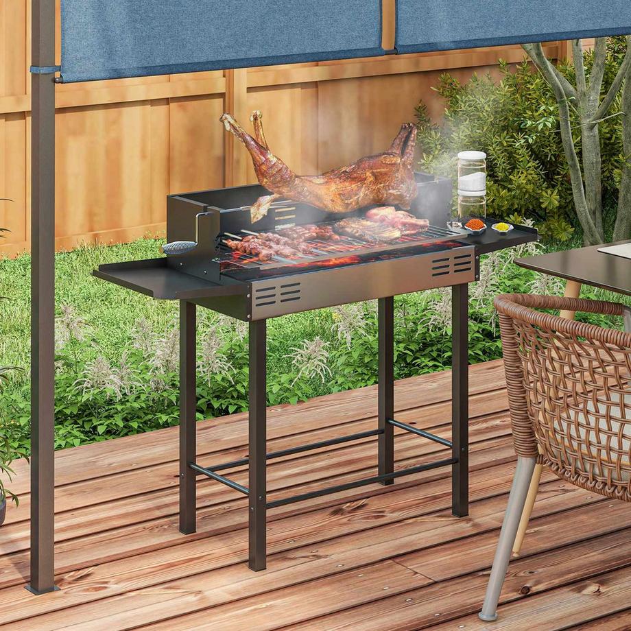 Northio Barbecue Au Charbon De Bois Barbecue De Camping Avec Grille Et Kit De Rôtissoire Pliable Camping Jardin Bbq Acier Inoxydable + Métal Noir  