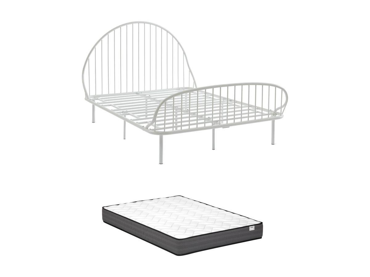 Vente-unique Letto 140 x 190 cm Metallo Bianco + Materasso - ISELIA  