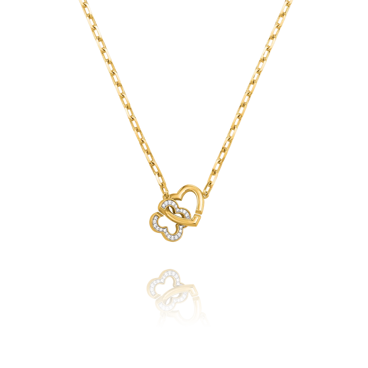 Image of Passion Herz- Und Kleeblatt-halskette Aus Goldsilber Und Zirkonoxiden Damen Gold 40.5CM