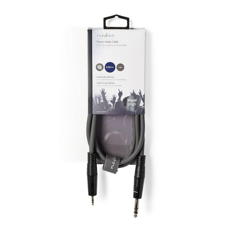 Nedis  Stereoljudkabel | 6.35 mm Hane | 3.5 mm Hane | Nickelplaterad | 1.50 m | Round | Mörkgrå | Cardboard sleeve 
