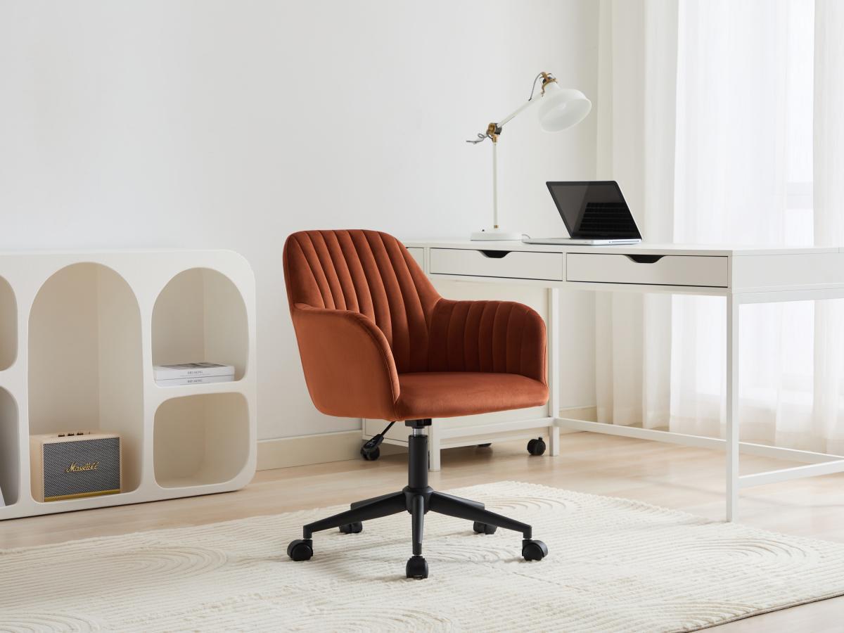 Vente-unique Bürostuhl höhenverstellbar - Samt - Terracotta & Schwarz - ELEANA  