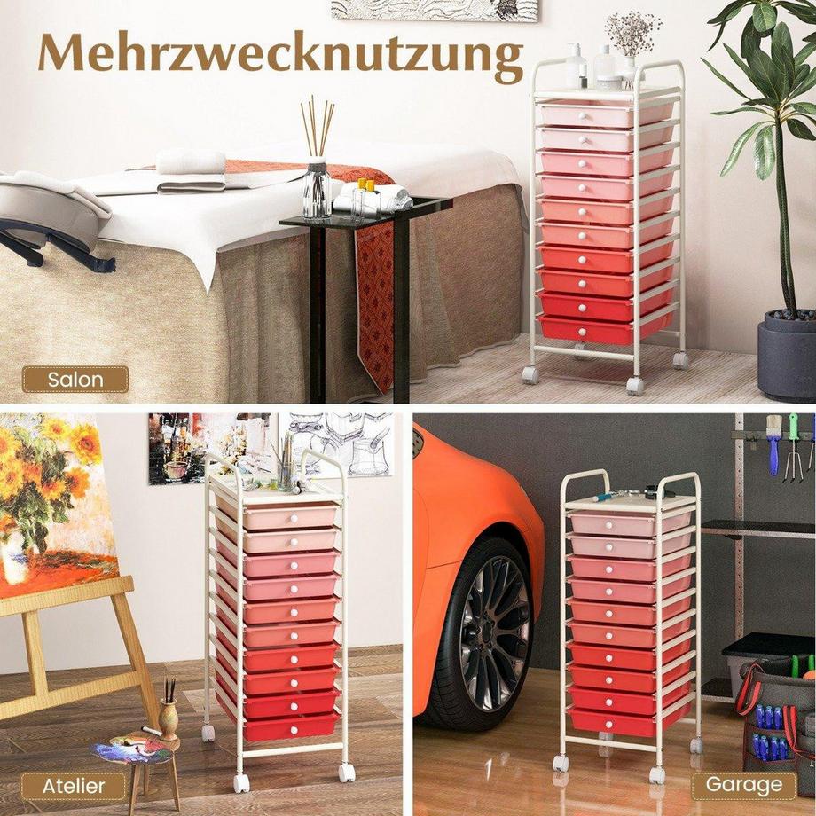 Northio Rollwagen mit 10 stapelbaren Schubladen, Rollcontainer, Badrollwagen, Badtrolley  