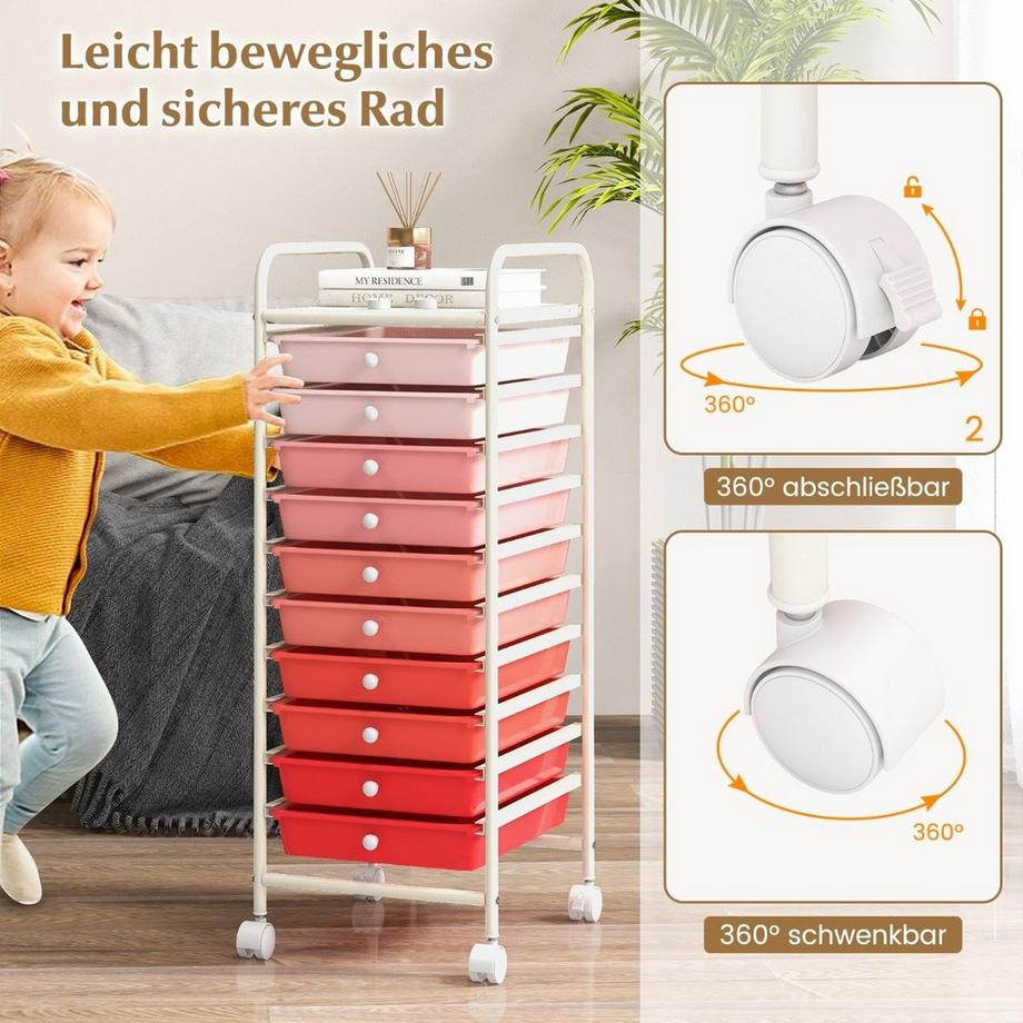 Northio Rollwagen mit 10 stapelbaren Schubladen, Rollcontainer, Badrollwagen, Badtrolley  