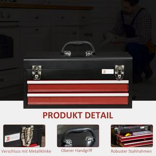 Northio Cassetta Degli Attrezzi Robusta Cassetta Degli Attrezzi Senza Attrezzi, Con Maniglia, 2 Cassetti, Serratura, Acciaio, Nero+Rosso  