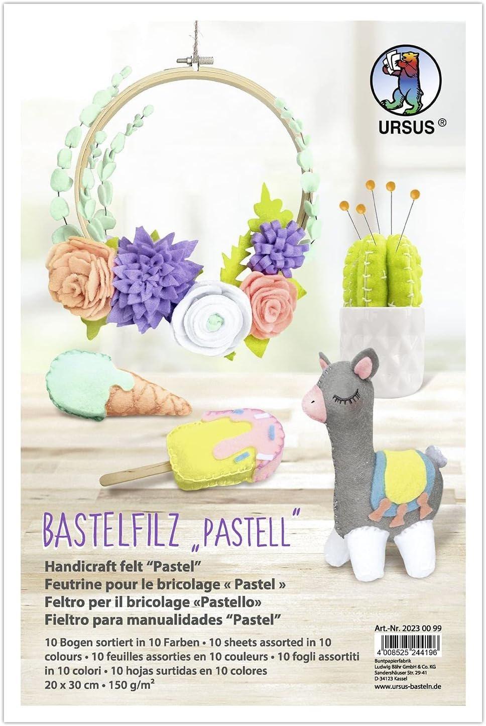 Ursus  Bastelfilz Pastell 150 g/m² , 20 x 30 cm, 10 Blatt 