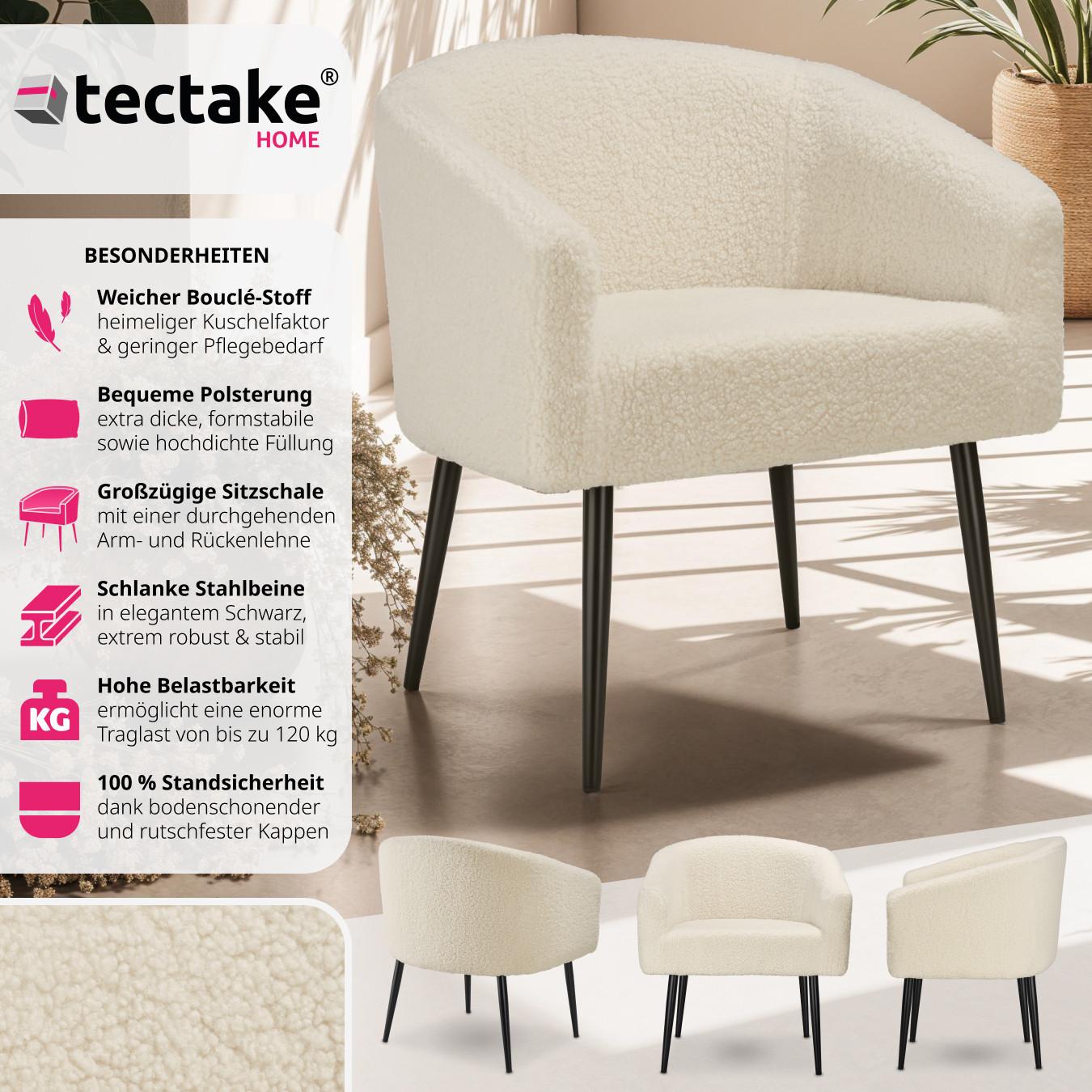 Tectake Fauteuil Mysig beige, rembourrage épais et tissu bouclette  