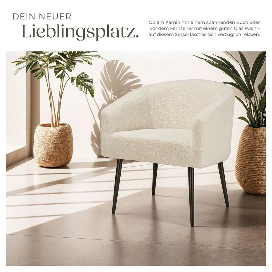 Tectake Sessel Mysig gepolstert, mit Bouclé-Bezug durchgehende Arm- und Rückenlehne  