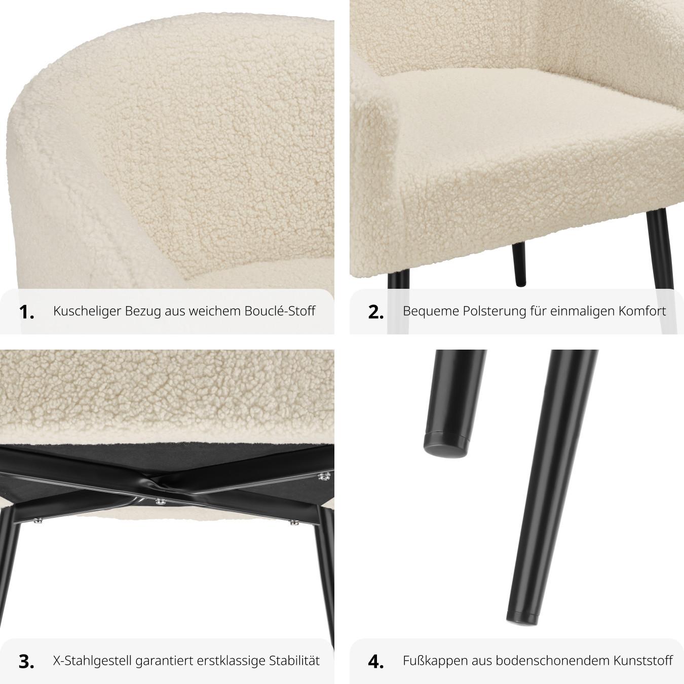 Tectake Fauteuil Mysig beige, rembourrage épais et tissu bouclette  