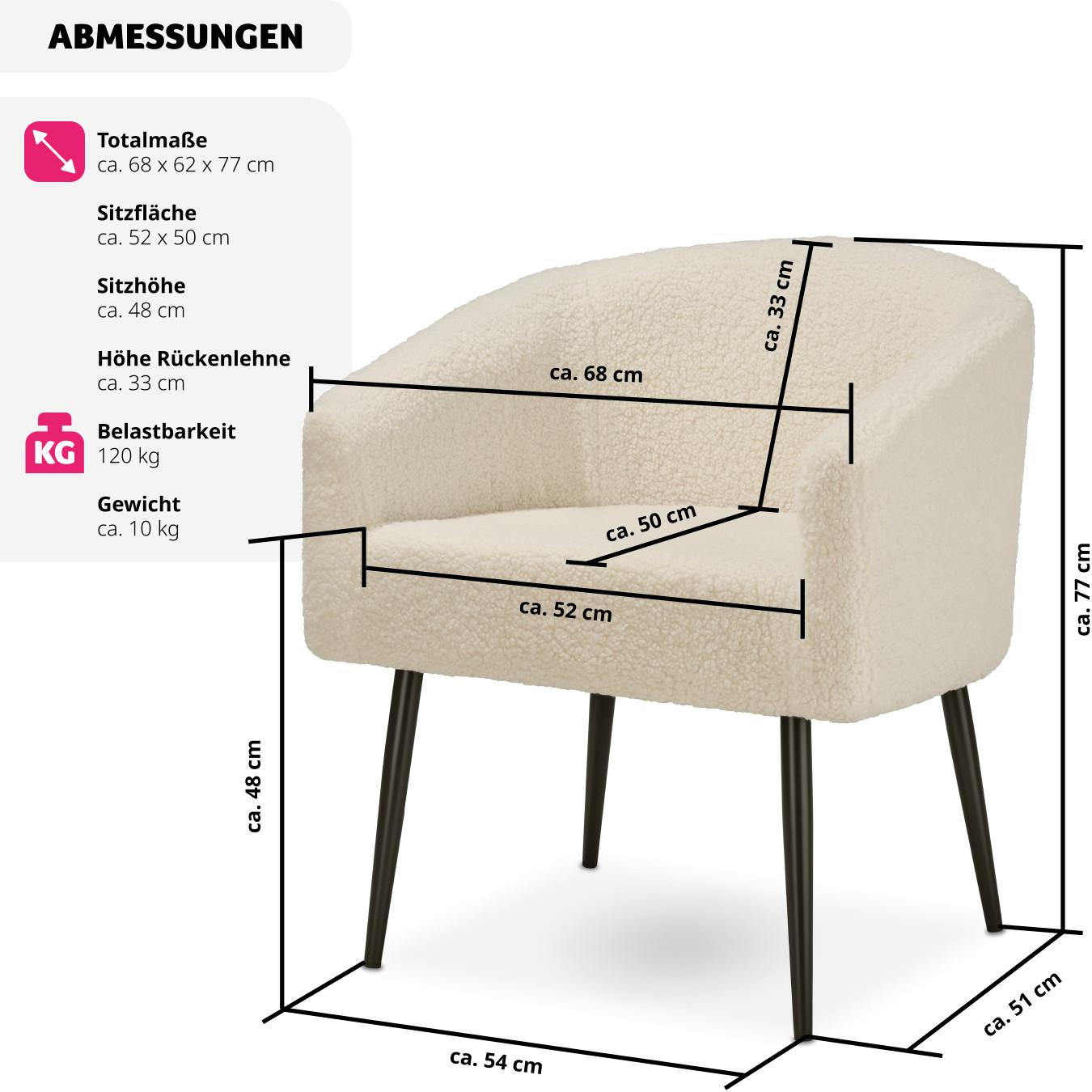 Tectake Sessel Mysig, dicke Polsterung mit Bouclé-Stoff  