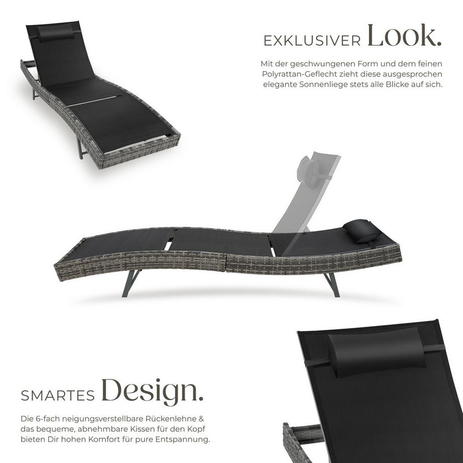 Tectake Lettino prendisole in rattan  Aurora  robusto e resistente ai raggi UV  