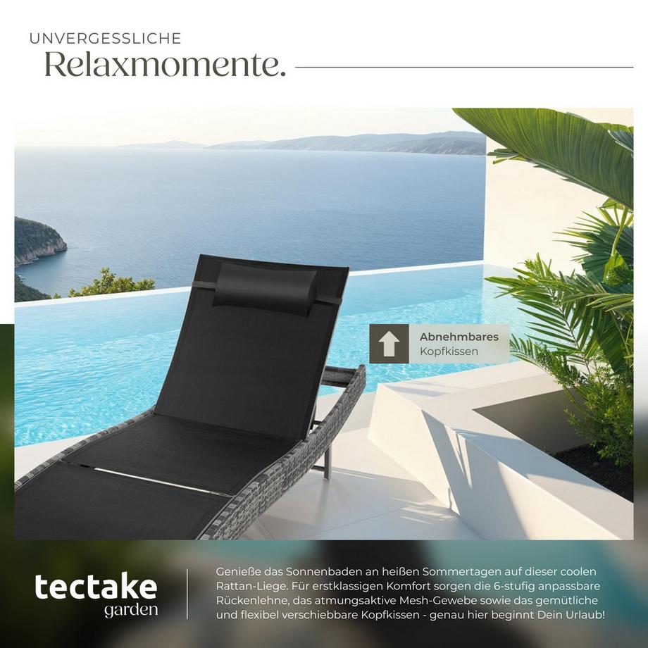 Tectake Lettino prendisole in rattan  Aurora  robusto e resistente ai raggi UV  