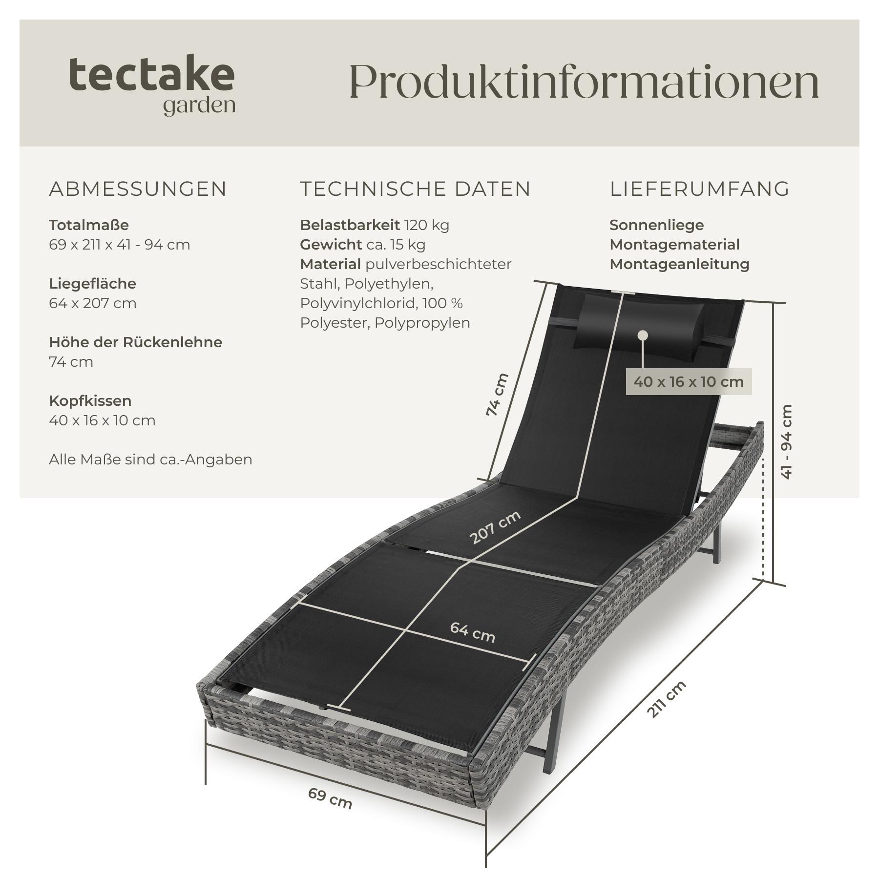 Tectake Lettino prendisole in rattan  Aurora  robusto e resistente ai raggi UV  
