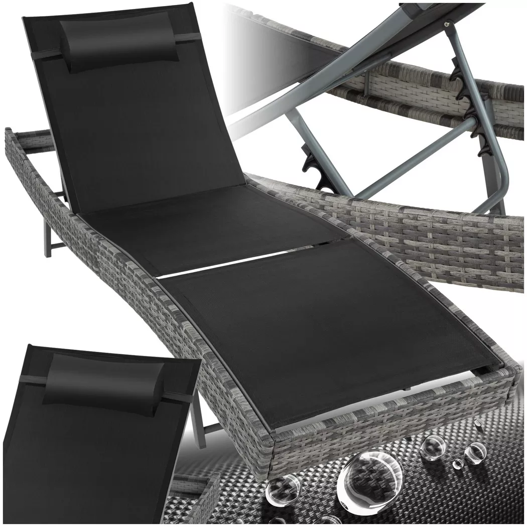 tectake Sun Lounger Moana in Grey | Size: 1 Seater