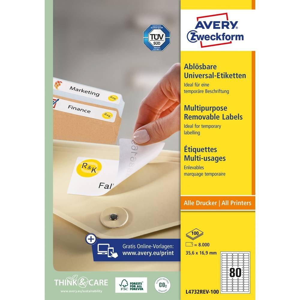 Avery-Zweckform Universal-Etiketten 35.6 x 16.9 mm Papier Weiß 8000 St. Wiederablösbar Tintenstrahldrucker  