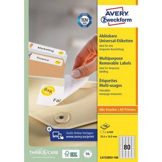 Avery-Zweckform Universal-Etiketten 35.6 x 16.9 mm Papier Weiß 8000 St. Wiederablösbar Tintenstrahldrucker  