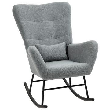 Chaise à bascule, chaise à bascule aspect tissu peluche, accoudoir, chaise d'allaitement avec patins en bois, coussin lombaire, chaise de relaxation avec poche latérale pour salon, chambre à coucher, gris