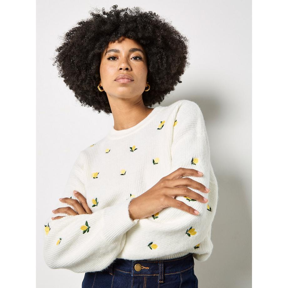 APRICOT Strickpullover mit Zitronenstickerei  