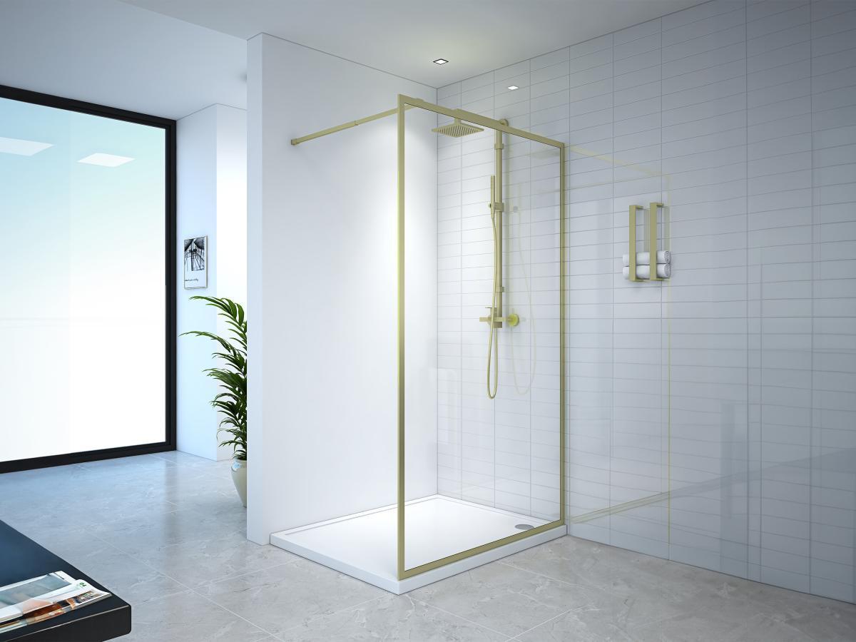 SHOWER DESIGN Duschtrennwand Seitenwand italienische Dusche - 120 x 200 cm - Sicherheitsglas - Goldfarben - AMBERI  