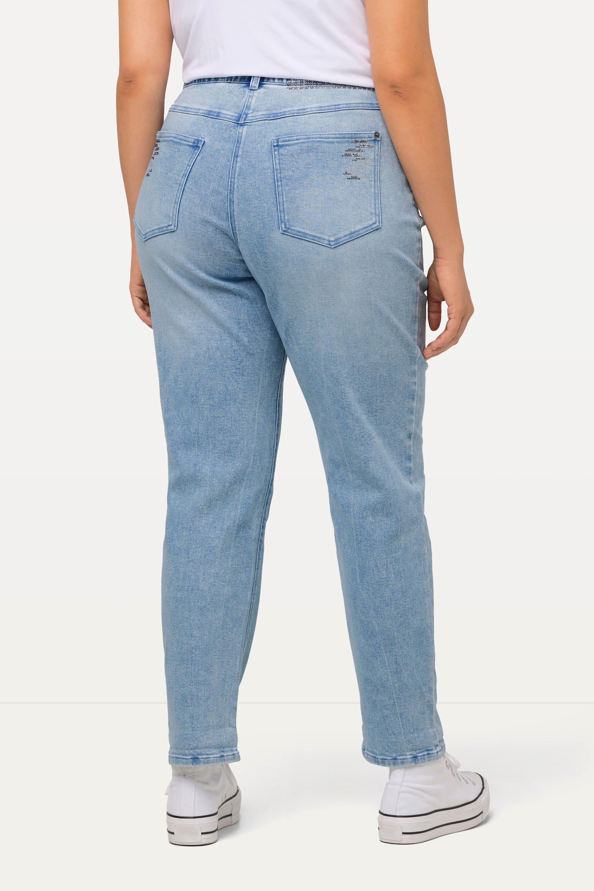 Ulla Popken  Boyfriend jeans con taglio della gamba ampio, glitter e cintura comoda 