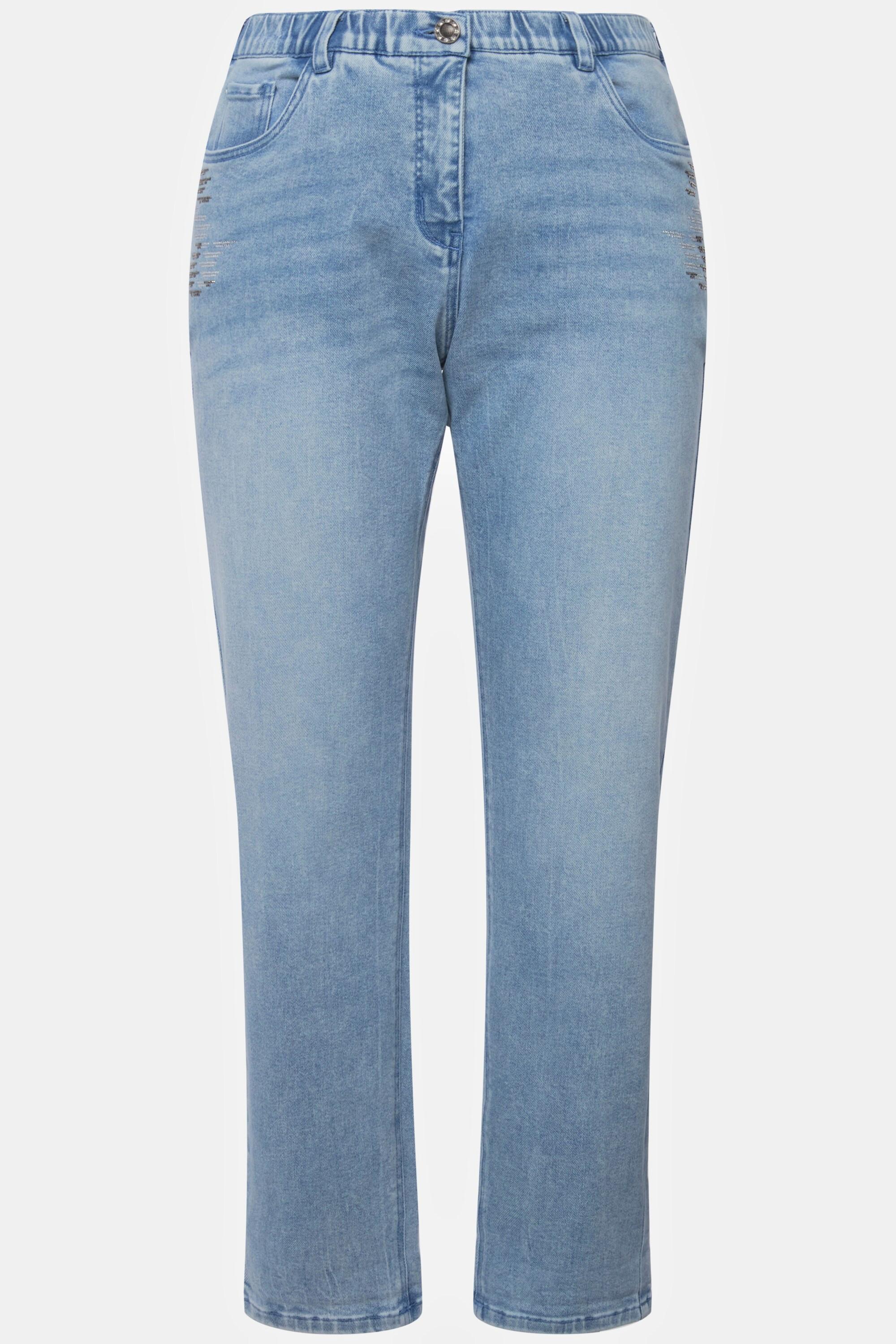 Ulla Popken  Boyfriend jeans con taglio della gamba ampio, glitter e cintura comoda 