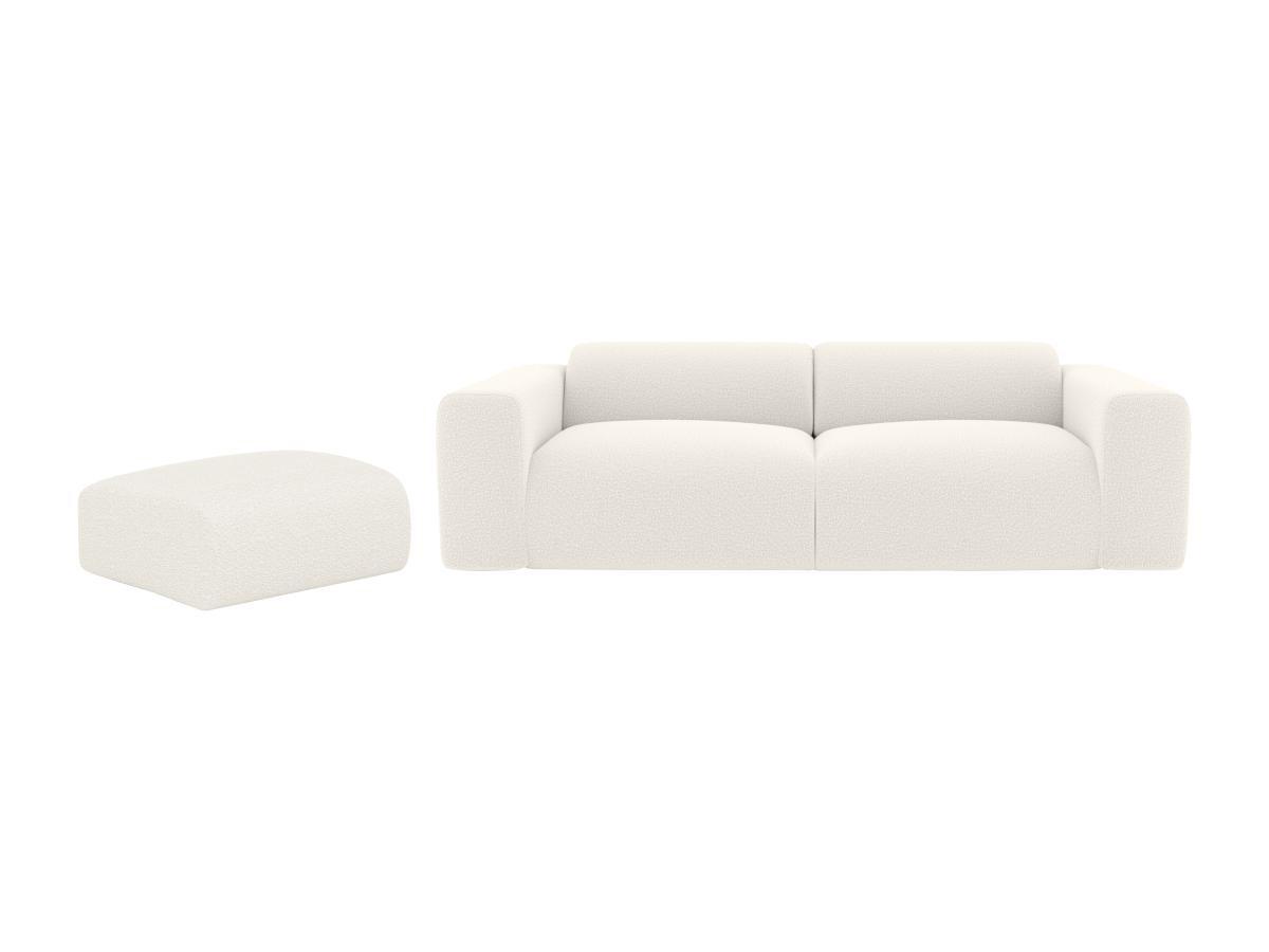 Vente-unique Sofa 3-Sitzer & Hocker - Bouclé-Stoff - Weiß - POGNI von Maison Céphy  