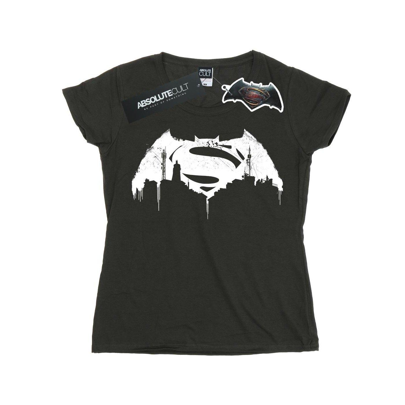 Image of Batman V Superman Beaten Logo Tshirt Damen Taubengrau L