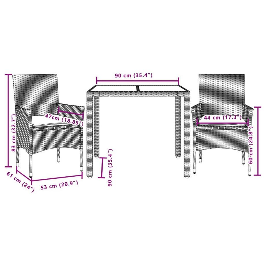 VidaXL Ensemble de salle à manger de jardin rotin synthétique  