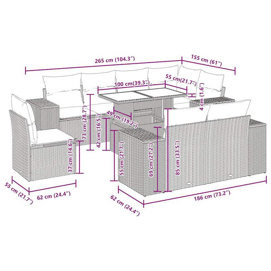 VidaXL Ensemble de canapés de jardin rotin synthétique  