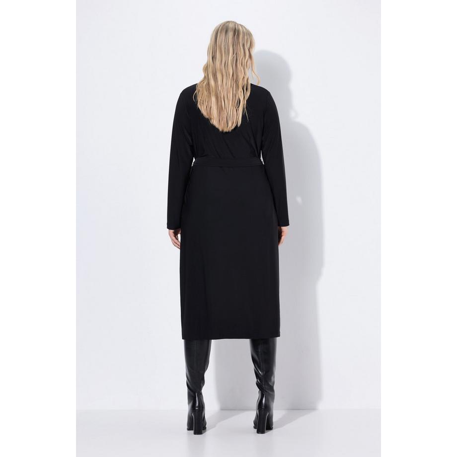 Ulla Popken Abito Midi Effetto Incrociato Collo Camicia Maniche Lunghe  