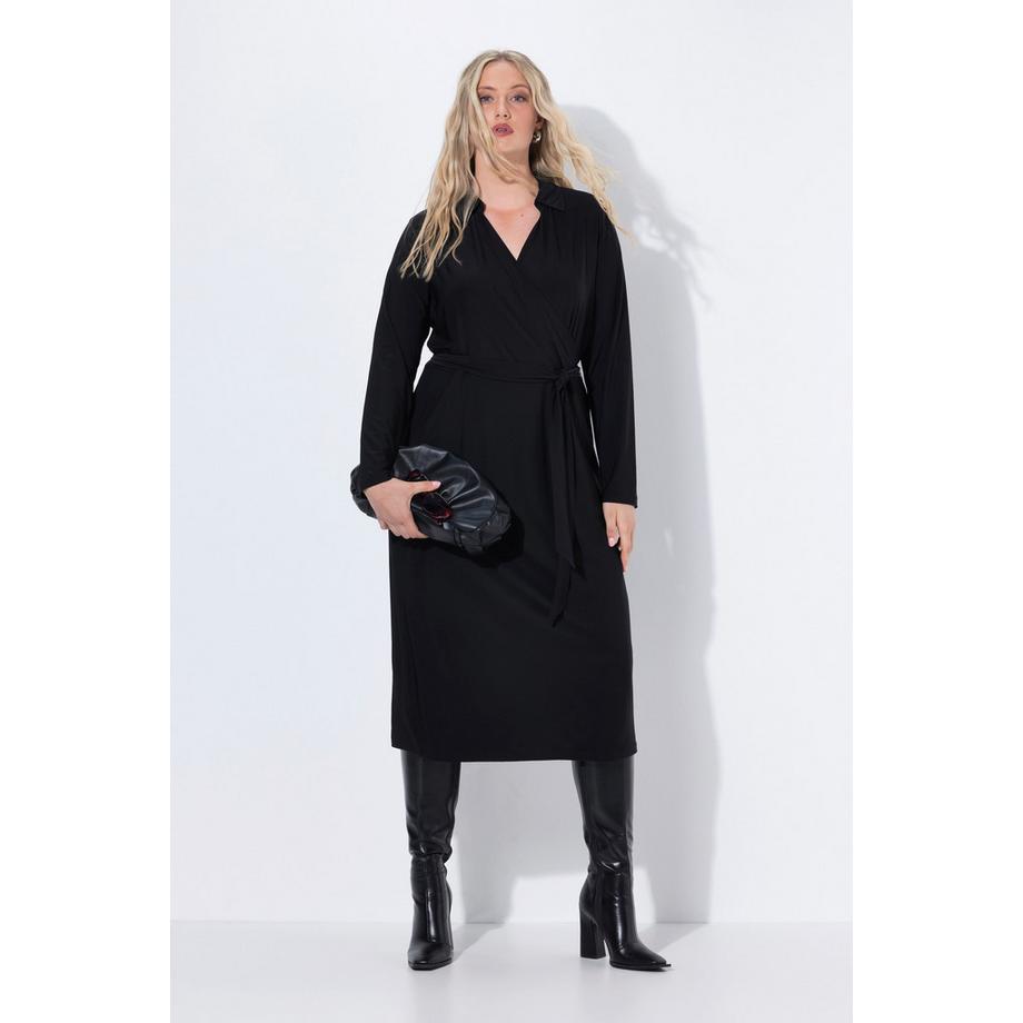 Ulla Popken Abito Midi Effetto Incrociato Collo Camicia Maniche Lunghe  