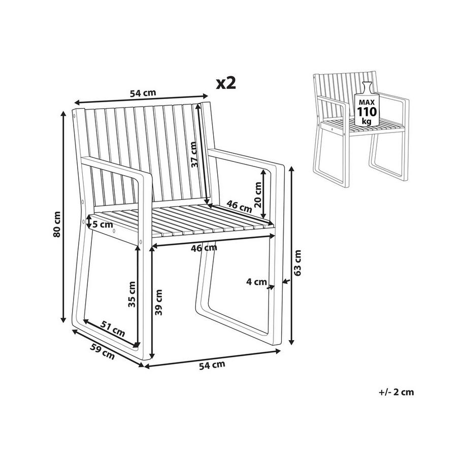 Beliani Set di 2 sedie da giardino con cuscini en Legno d'acacia certificato Scandinavo SASSARI II PREMIUM  