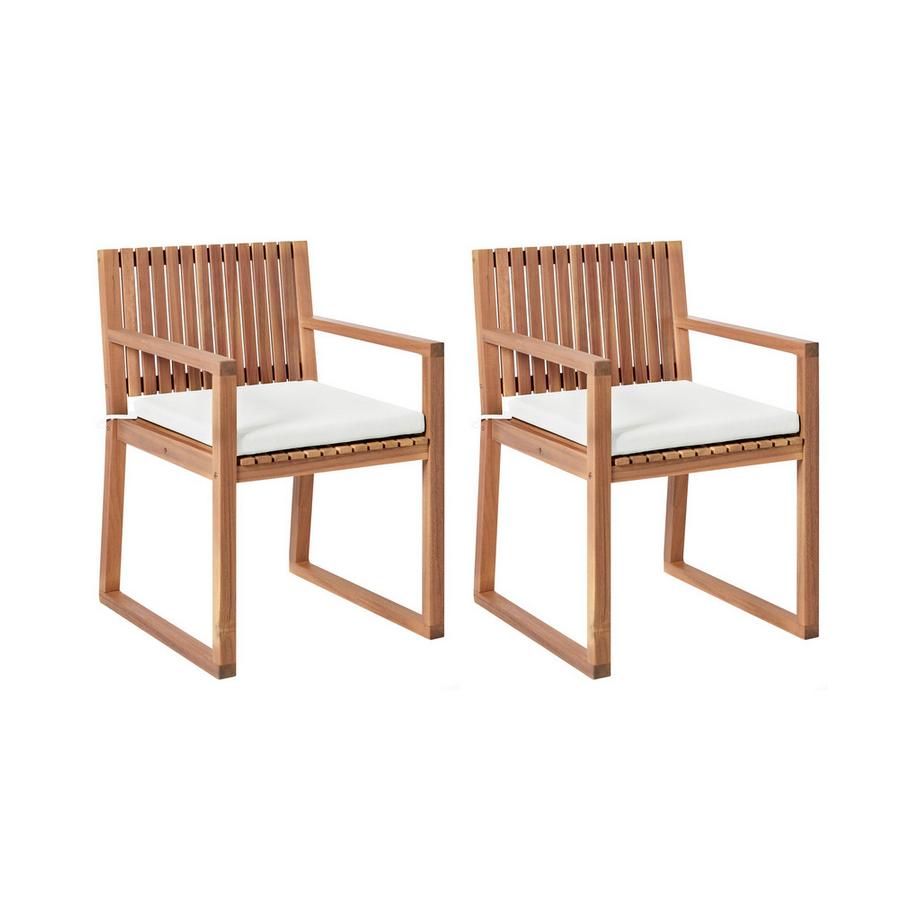 Lot de 2 chaises de jardin avec coussins en Bois d'acacia certifié Scandinave SASSARI II PREMIUM