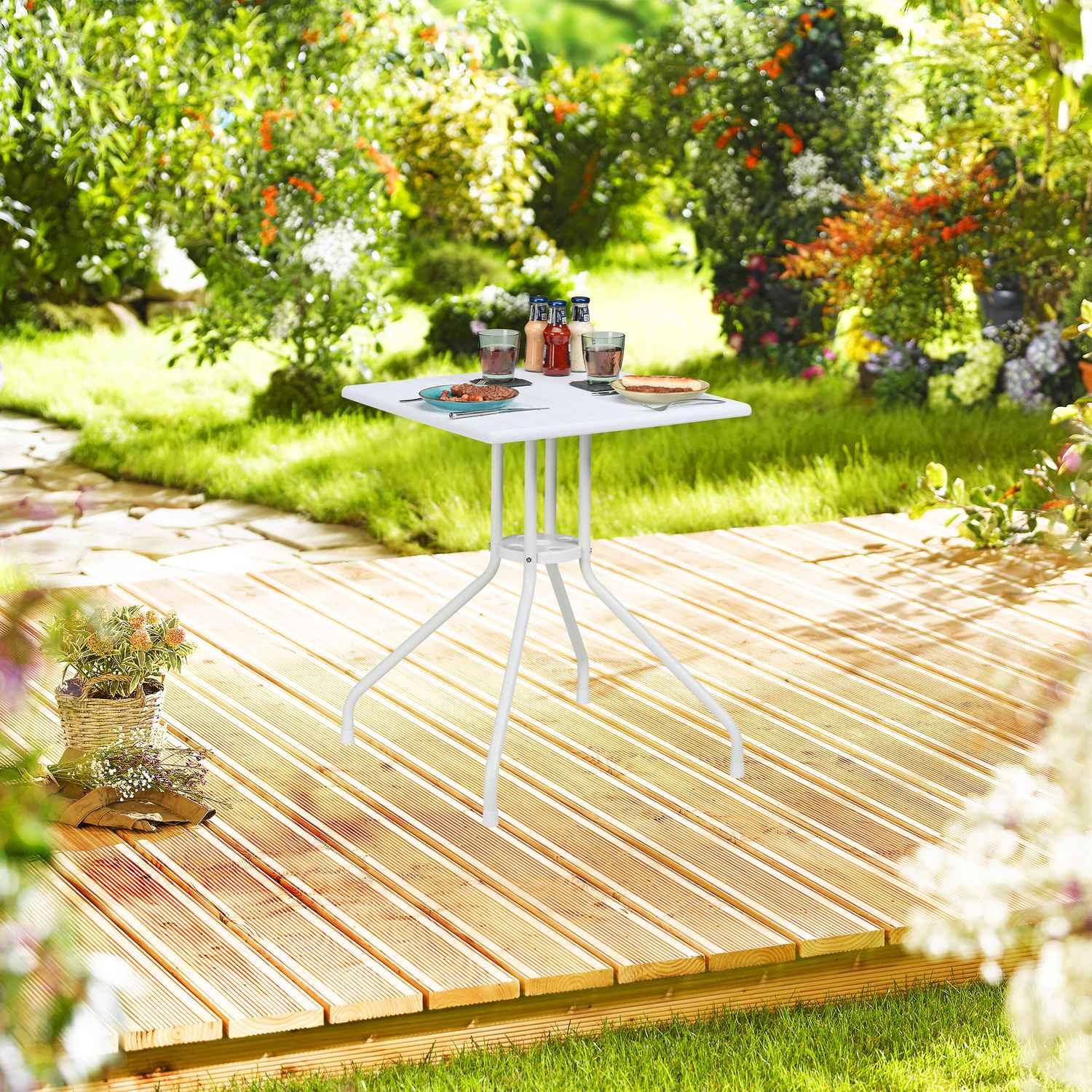 Northio Table de jardin aspect bois blanc  