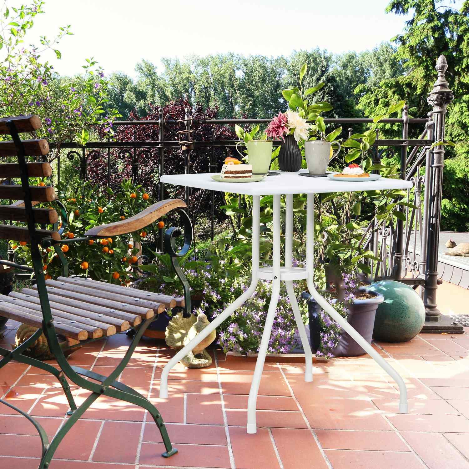 Northio Table de jardin aspect bois blanc  