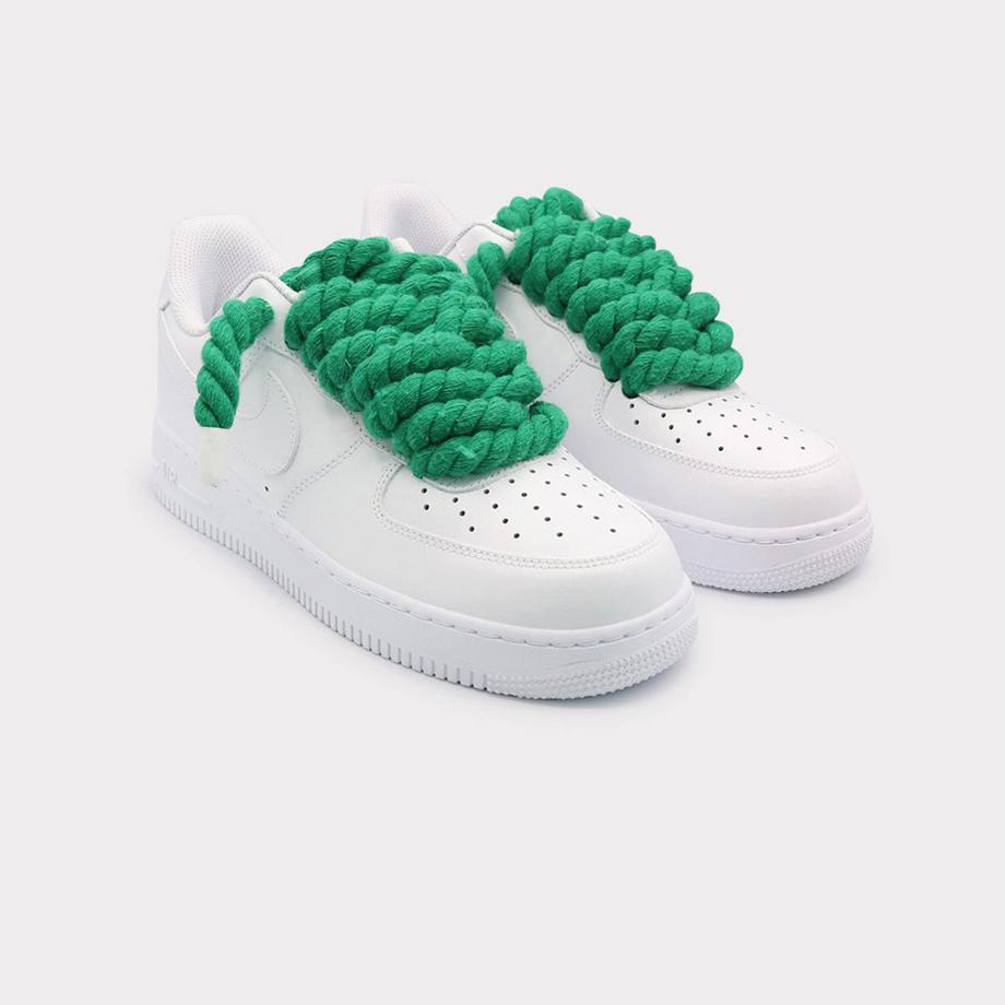 NIKE Air Force 1 White Rope Lace Green Sneakers  