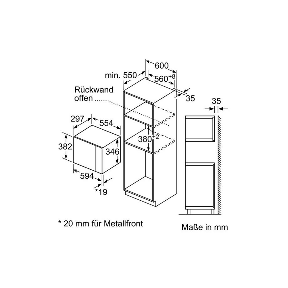 Bosch BFL524MS0 - Einbau-Mikrowelle, Serie 6, Edelstahl, 20 Liter  